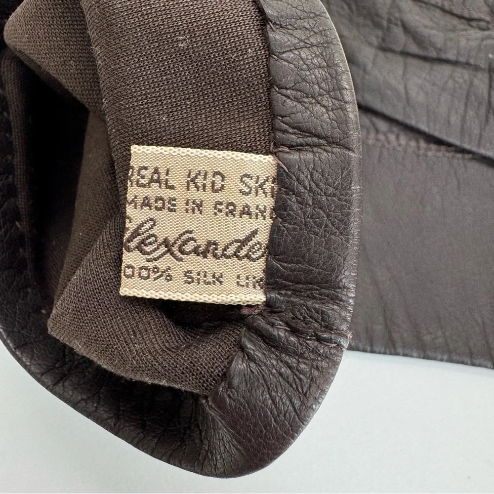 Vintage Regency For Alexander Real Kid Skin Leather Silk Lining Gloves Women